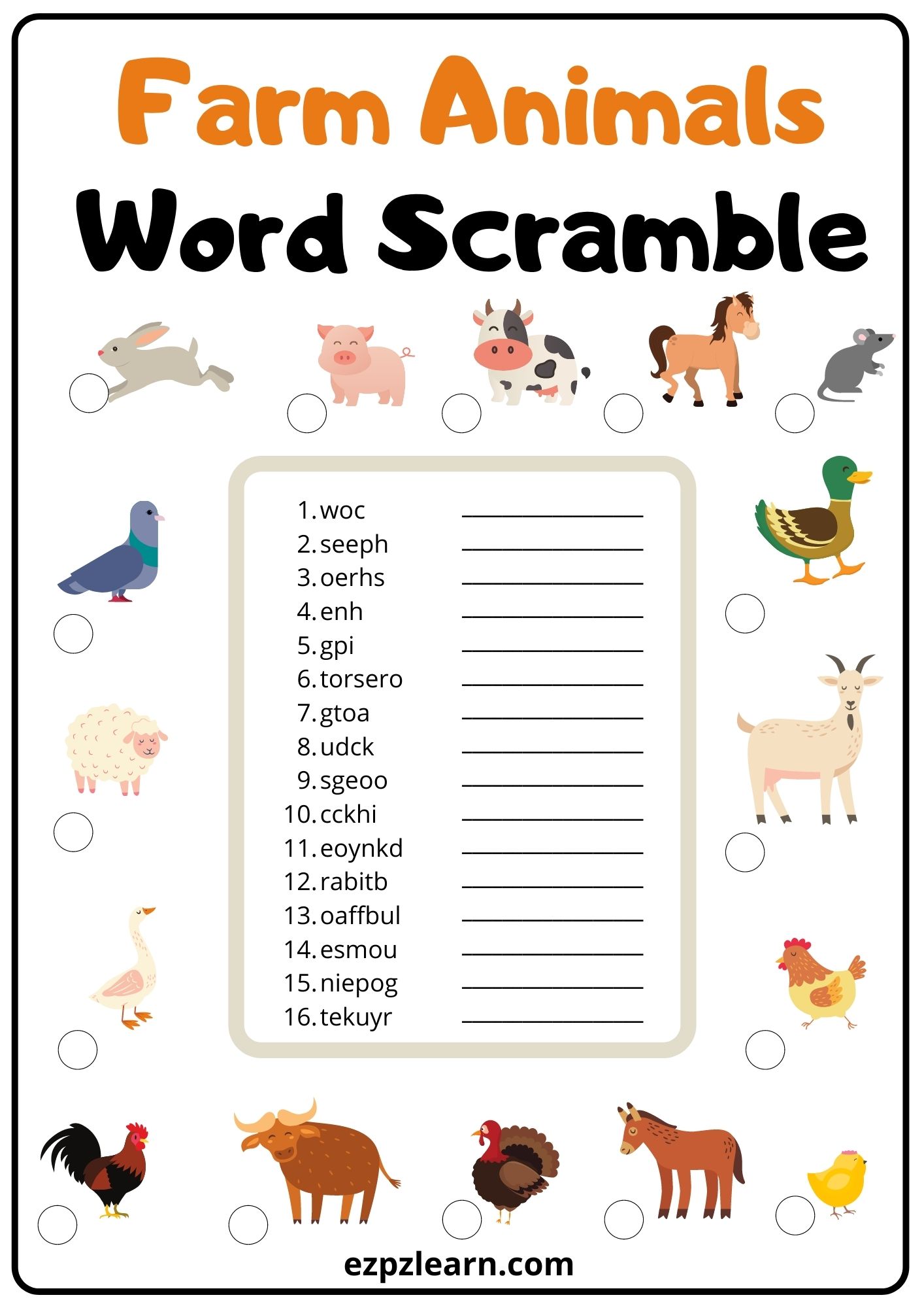 Interactive Worksheet for Farm Animals Listen and Choose Worksheet for